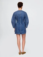 Barrel-Sleeve Denim Mini Dress