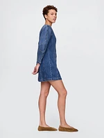 Barrel-Sleeve Denim Mini Dress