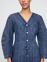 Barrel-Sleeve Denim Mini Dress