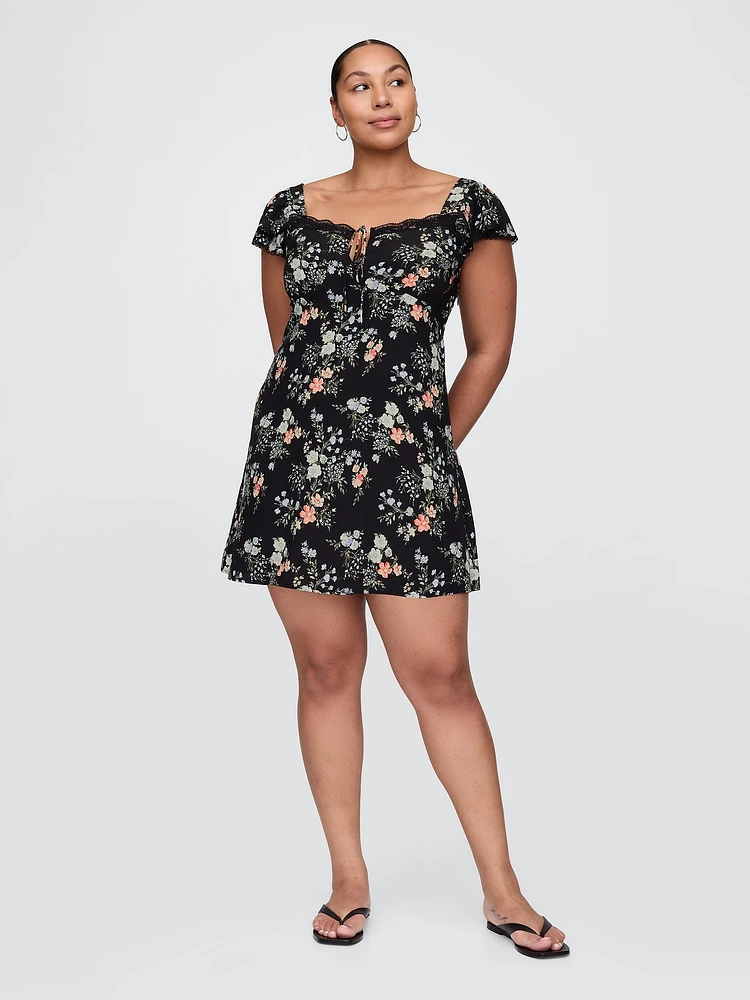 Crepe Flutter-Sleeve Mini Dress