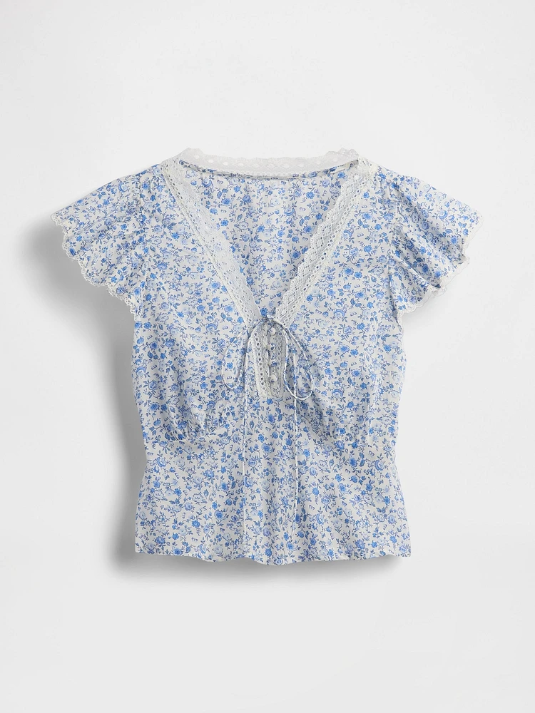 Lace-Trim Floral Top