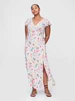 Crepe Lace-Trim V-Neck Maxi Dress