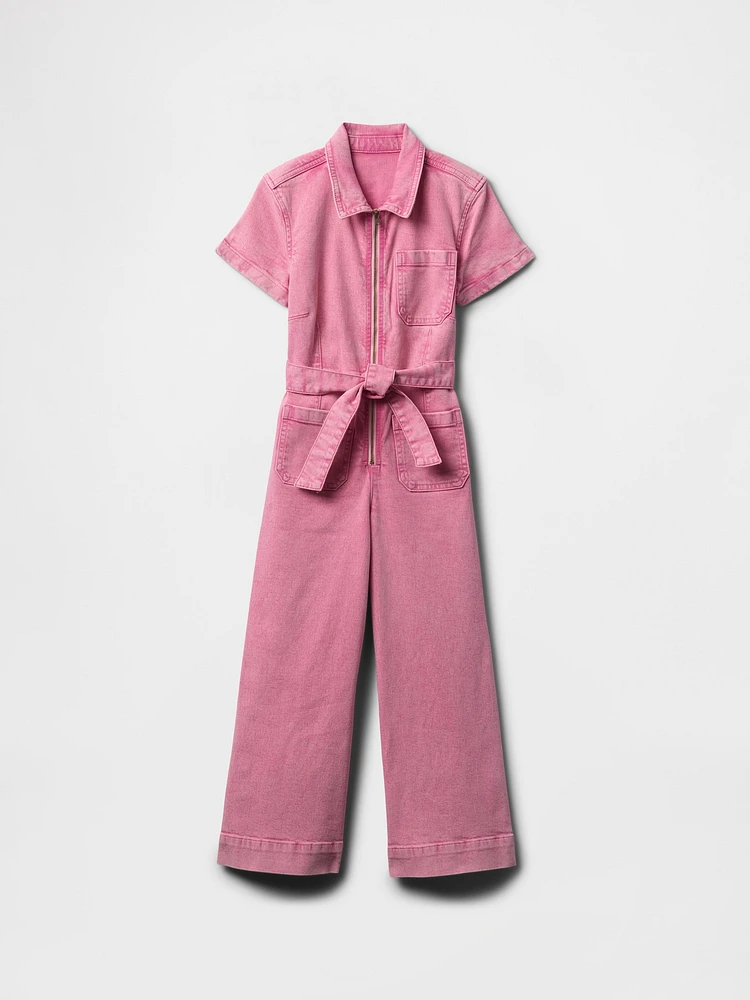 Kids Belted Denim Jumpsuit