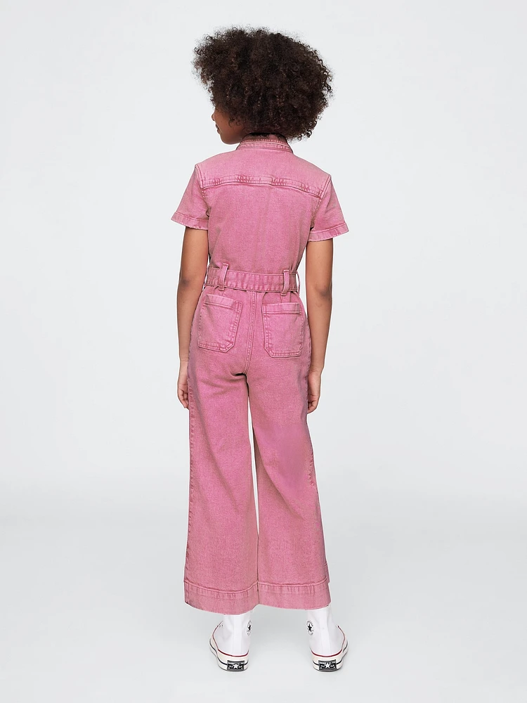 Kids Belted Denim Jumpsuit