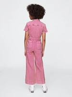 Kids Belted Denim Jumpsuit