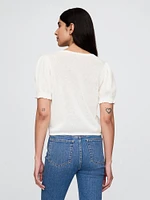 Linen-Blend Puff-Sleeve Sweater Top