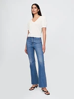 Linen-Blend Puff-Sleeve Sweater Top