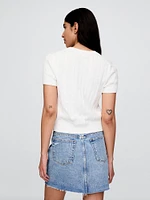 100% Cotton Cropped Cable-Knit Sweater