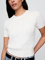 100% Cotton Cropped Cable-Knit Sweater