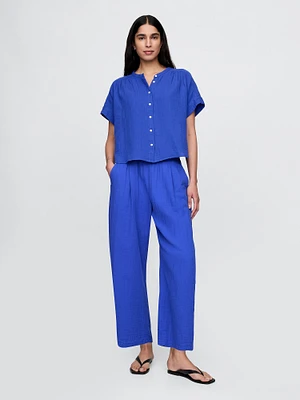 Cotton Gauze Easy Barrel Pants