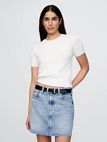 100% Cotton Cropped Cable-Knit Sweater