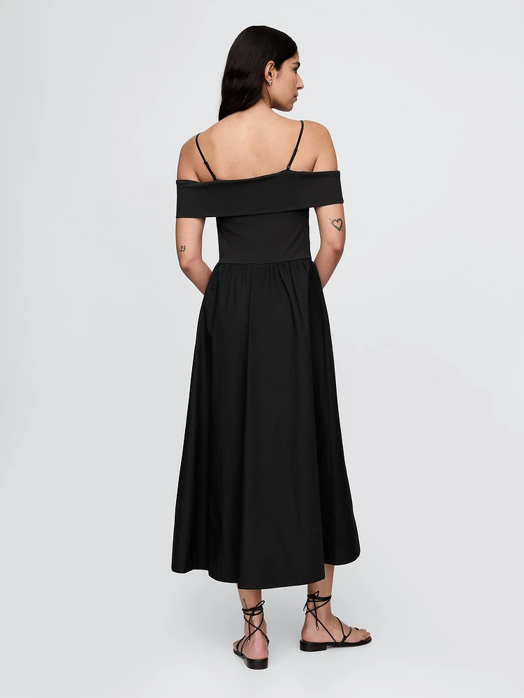 Mixed Media Off-Shoulder Midi Dress