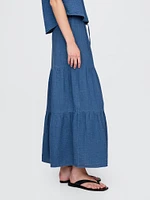 Crinkle Gauze Denim Tiered Maxi Skirt