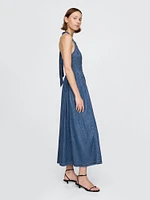 Denim Tie-Back Halter Maxi Dress