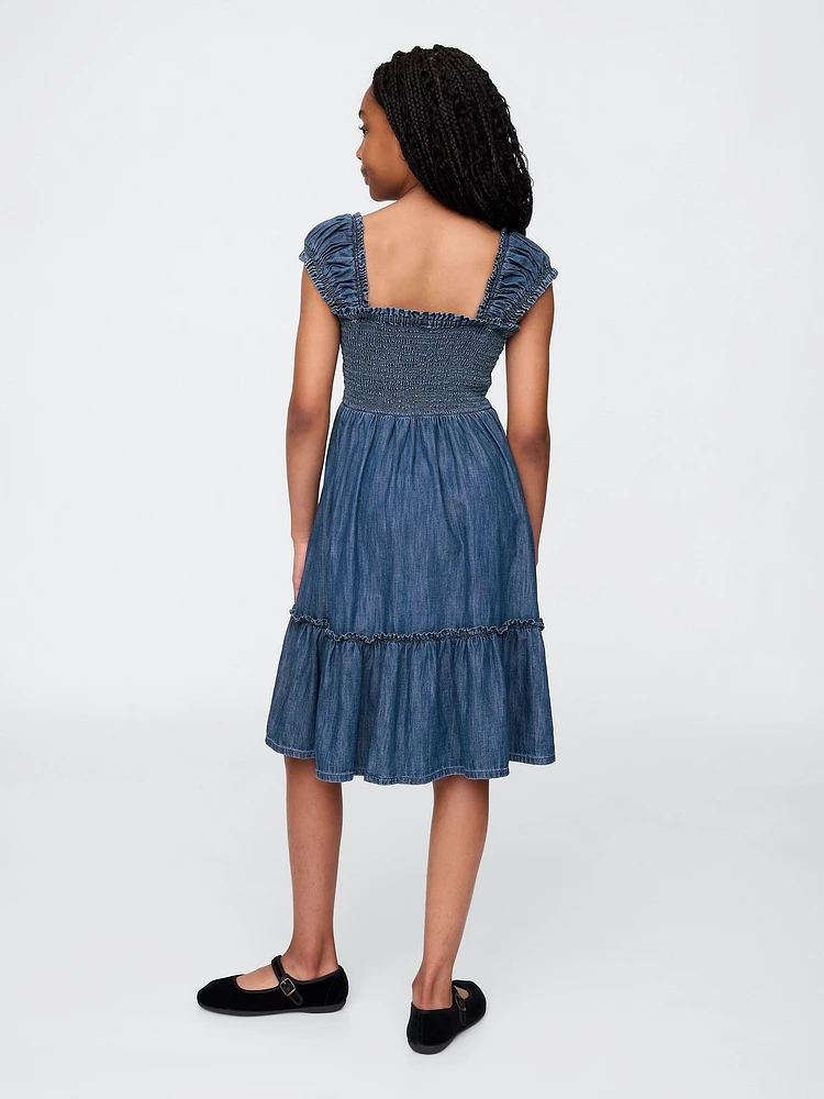 Kids Denim Puff-Sleeve Dress