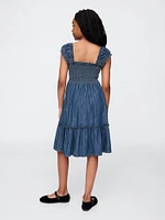 Kids Denim Puff-Sleeve Dress