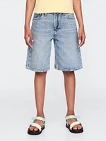Kids Mid Rise Longline Denim Shorts