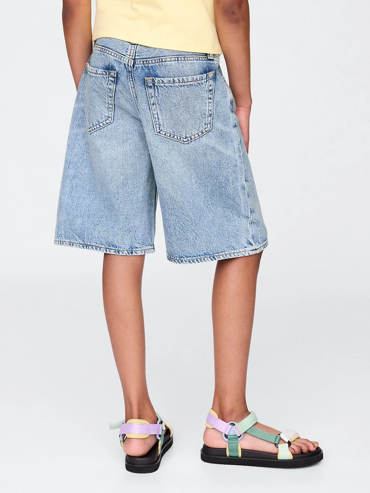 Kids Mid Rise Longline Denim Shorts