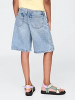 Kids Mid Rise Longline Denim Shorts