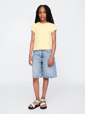 Kids Mid Rise Longline Denim Shorts