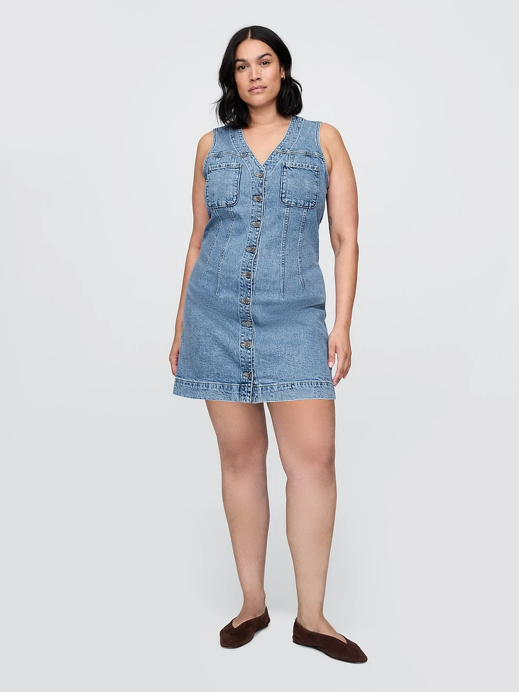 Denim V-Neck Mini Dress