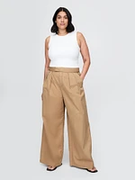 High Rise Twill Pleated Wide-Leg Khakis