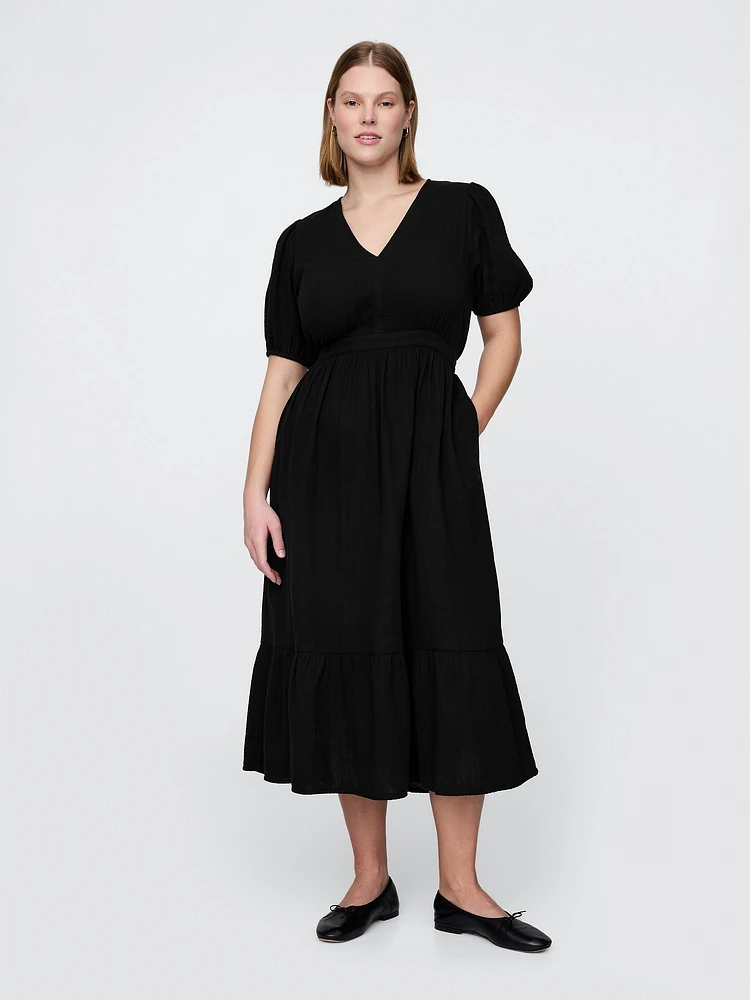 Cotton Gauze Open-Back Midi Dress