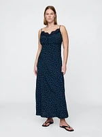 Crepe Lace-Trim Sweetheart Maxi Dress