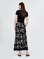 Crepe Lace-Trim Maxi Skirt