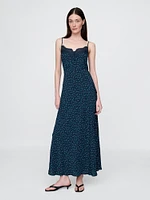 Crepe Lace-Trim Sweetheart Maxi Dress