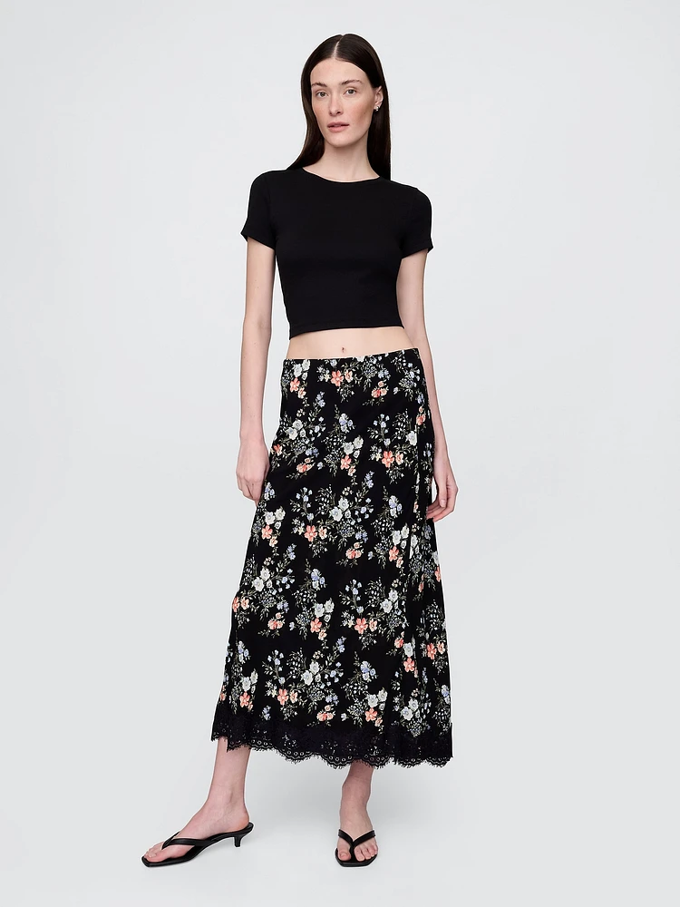 Crepe Lace-Trim Maxi Skirt