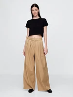 High Rise Twill Pleated Wide-Leg Khakis