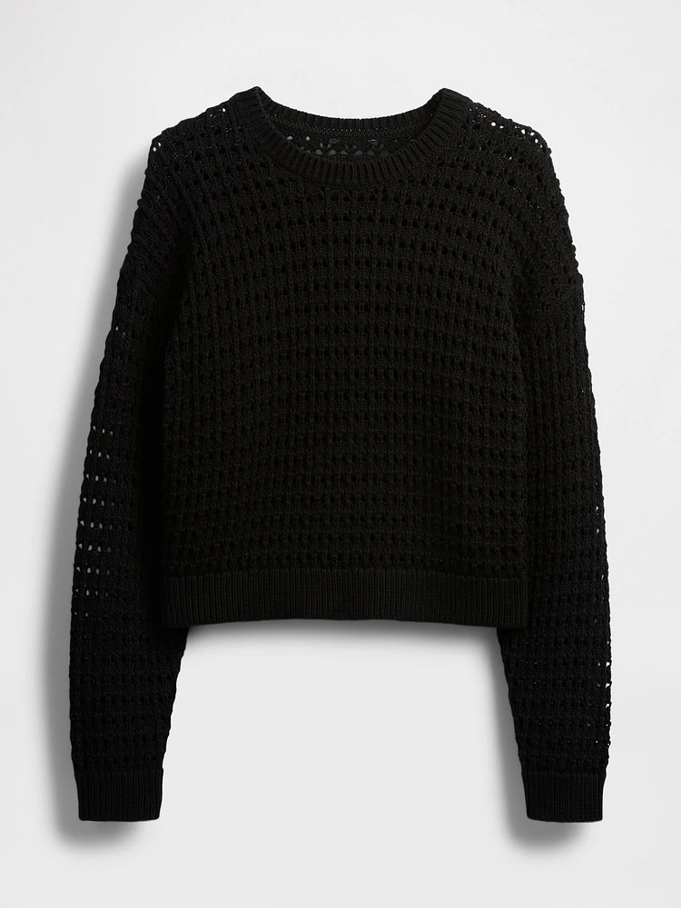 100% Cotton Crochet Crewneck Sweater