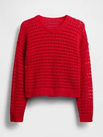 100% Cotton Crochet Crewneck Sweater
