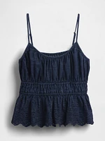 Smocked Eyelet Denim Cami