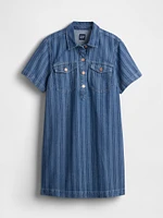 UltraSoft Denim Stripe Popover Mini Dress