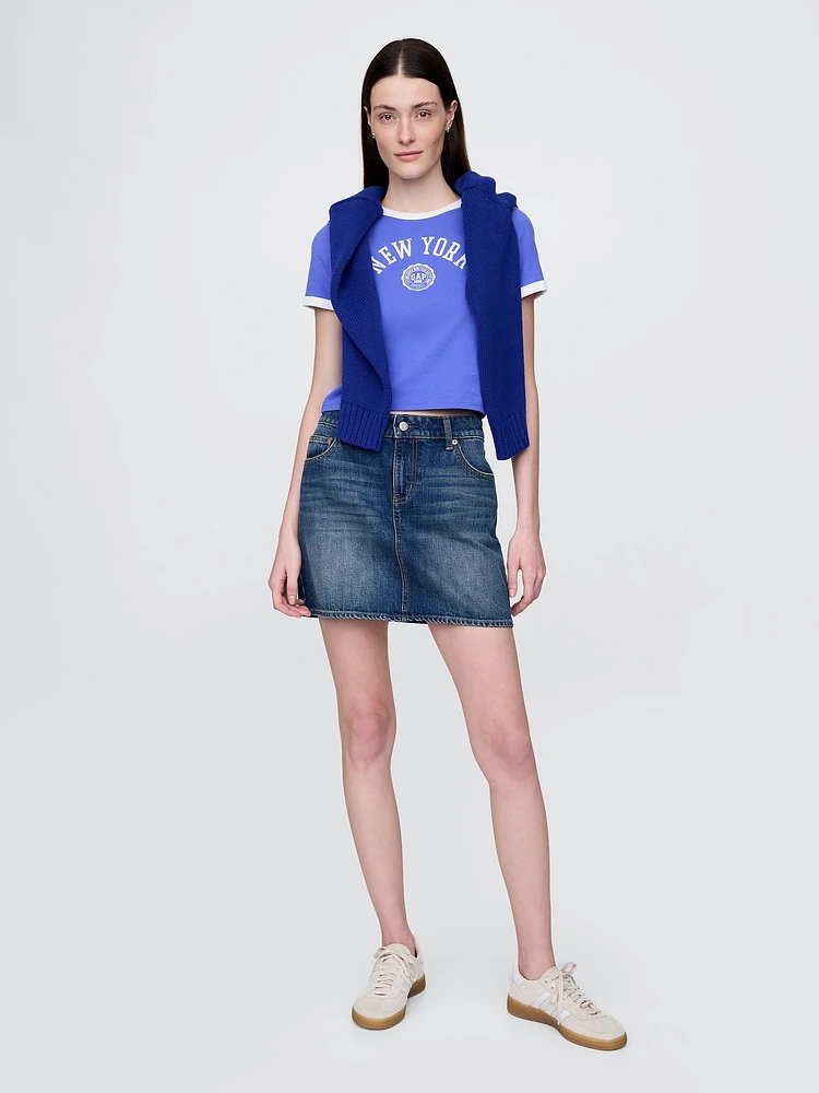 Cotton Jersey New York Logo Shrunken T-Shirt