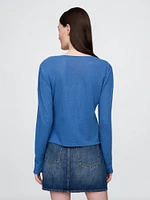 Linen-Blend Tie-Front Cardigan