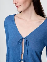 Linen-Blend Tie-Front Cardigan