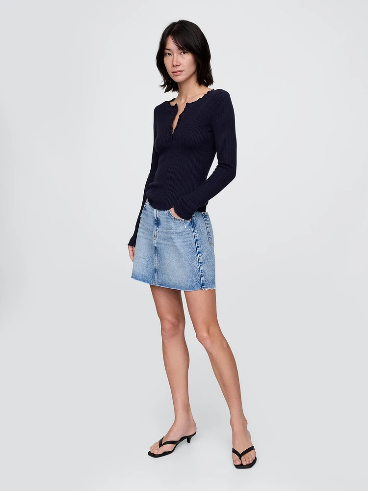 Pointelle Henley Sweater Top