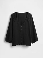 Cotton Gauze Embroidered V-Neck Top
