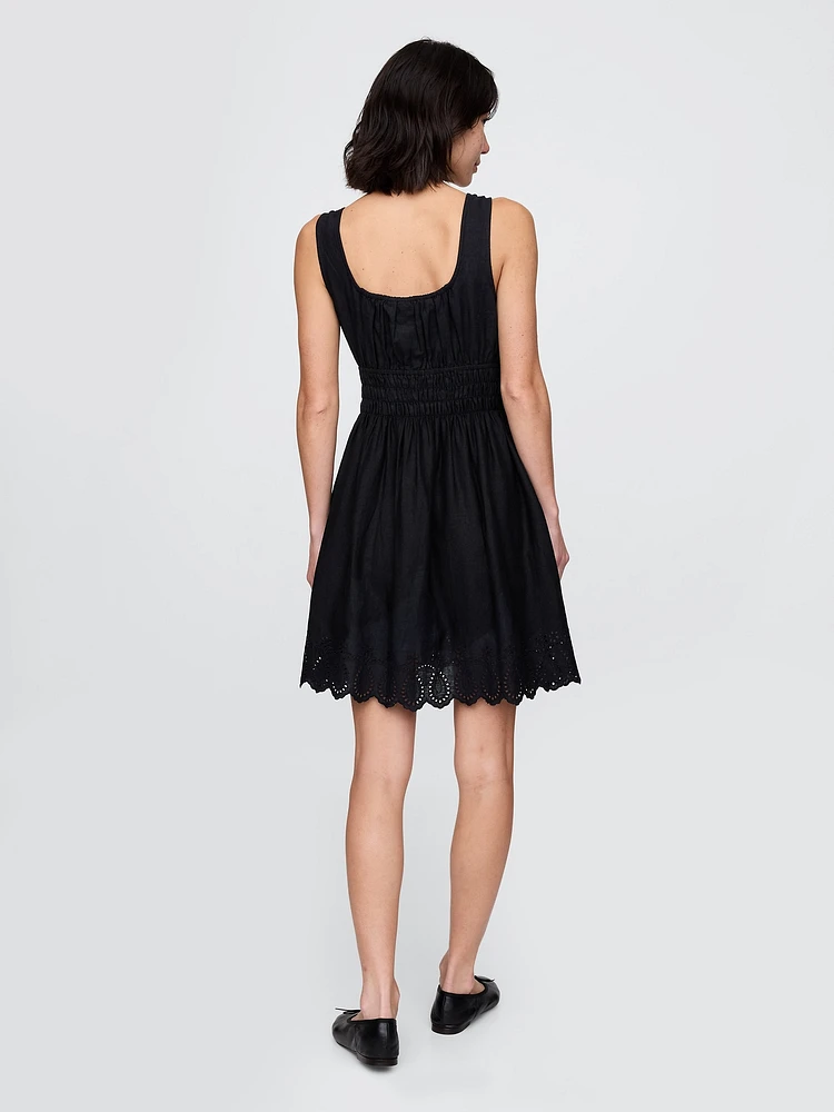 Linen-Blend Smocked Mini Dress