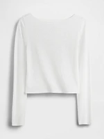 Linen-Blend Cropped Boatneck T-Shirt