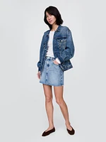 Linen-Blend Cropped Boatneck T-Shirt