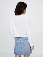 Linen-Blend Cropped Boatneck T-Shirt