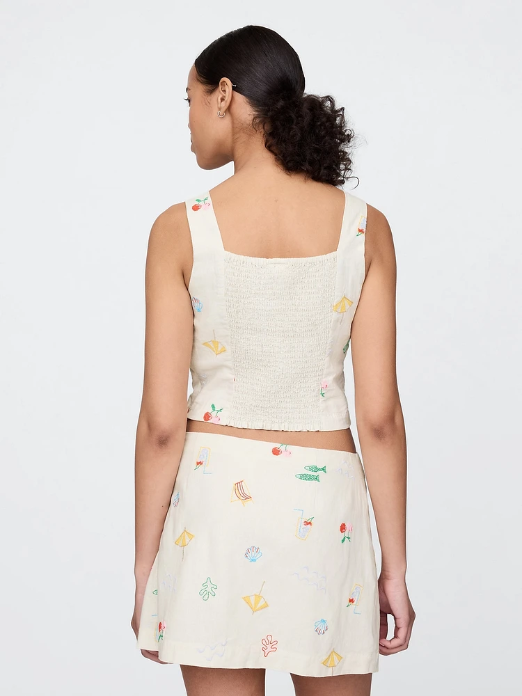 Linen-Blend Crop Top