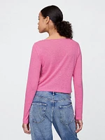 Linen-Blend Boatneck Crop T-Shirt