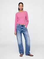 Linen-Blend Boatneck Crop T-Shirt