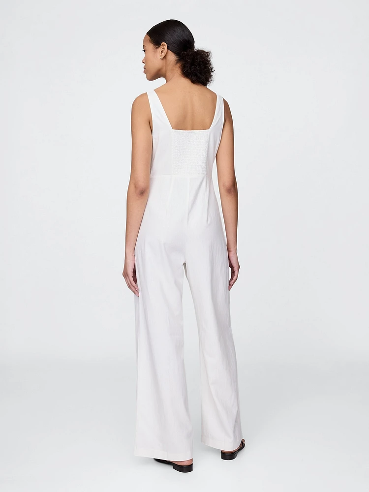 Linen-Blend Seamed Jumpsuit