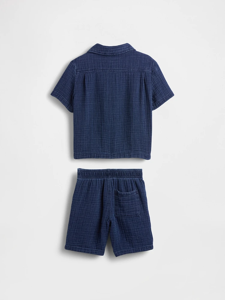 Baby & Toddler Crinkle Gauze Denim Outfit Set